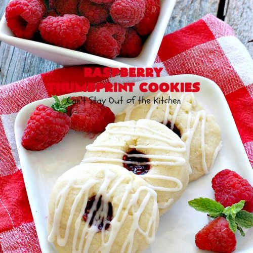 Raspberry Thumbprint Cookies | Can't Stay Out of the Kitchen | These #cookies are divine! They're perfect for #holiday parties, baby showers, potlucks or family reunions. Everyone loves them! #dessert #raspberry