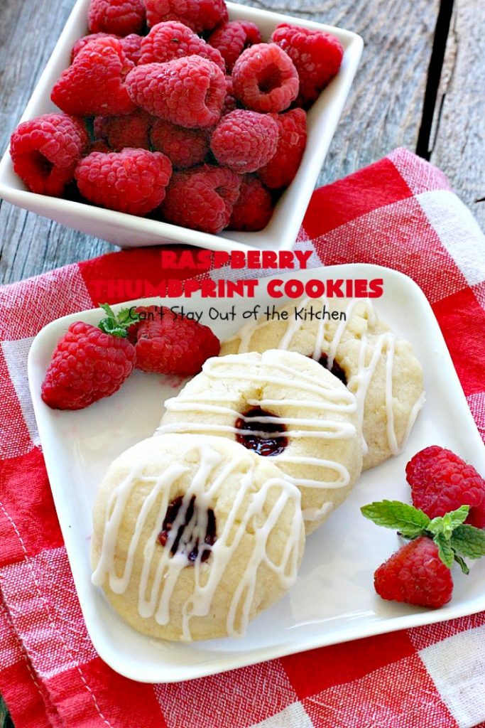Raspberry Thumbprint Cookies | Can't Stay Out of the Kitchen | These #cookies are divine! They're perfect for #holiday parties, baby showers, potlucks or family reunions. Everyone loves them! #dessert #raspberry