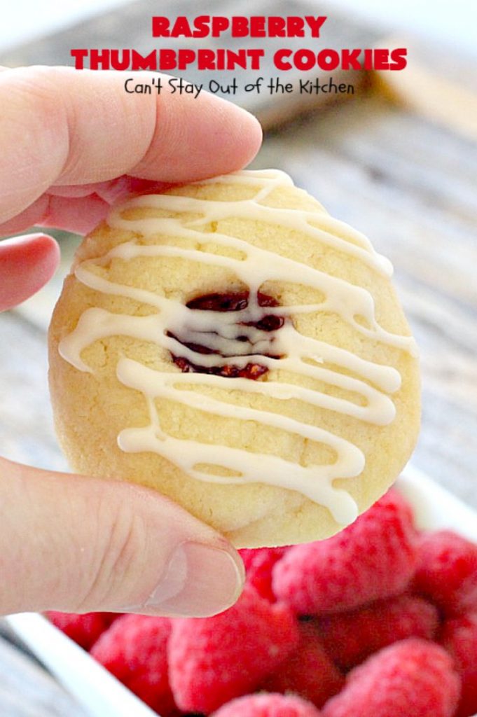 Raspberry Thumbprint Cookies | Can't Stay Out of the Kitchen | These #cookies are divine! They're perfect for #holiday parties, baby showers, potlucks or family reunions. Everyone loves them! #dessert #raspberry