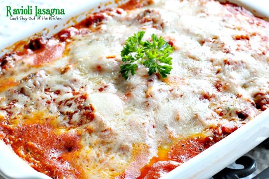 Ravioli Lasagna | Can't Stay Out of the Kitchen | this amazing #lasagna is SOOO quick and easy to make. It uses #beef or cheese #ravioli and #spaghettisauce making it so effortless on weeknights when you don't have a lot of time to prepare a meal. #pasta