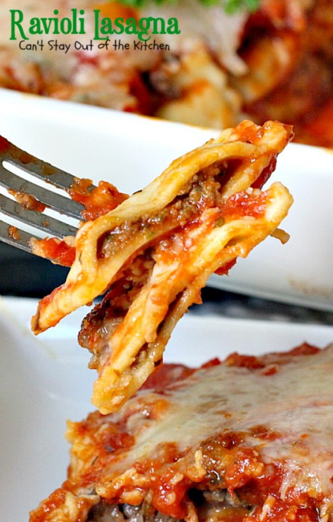 Ravioli Lasagna | Can't Stay Out of the Kitchen | this amazing #lasagna is SOOO quick and easy to make. It uses #beef or cheese #ravioli and #spaghettisauce making it so effortless on weeknights when you don't have a lot of time to prepare a meal. #pasta