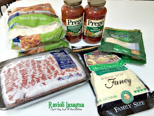 Ravioli Lasagna | Can't Stay Out of the Kitchen | this amazing #lasagna is SOOO quick and easy to make. It uses #beef or cheese #ravioli and #spaghettisauce making it so effortless on weeknights when you don't have a lot of time to prepare a meal. #pasta