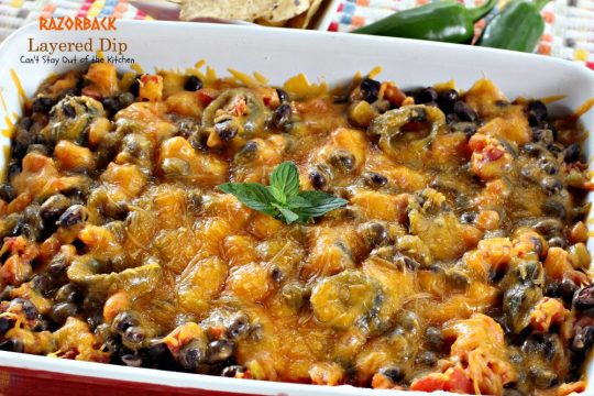 Razorback Layered Dip | Can't Stay Out of the Kitchen | this amazing #Tex-Mex #appetizer has only 4 ingredients. Quick, easy, sensational! #cheese #glutenfree #blackbeans