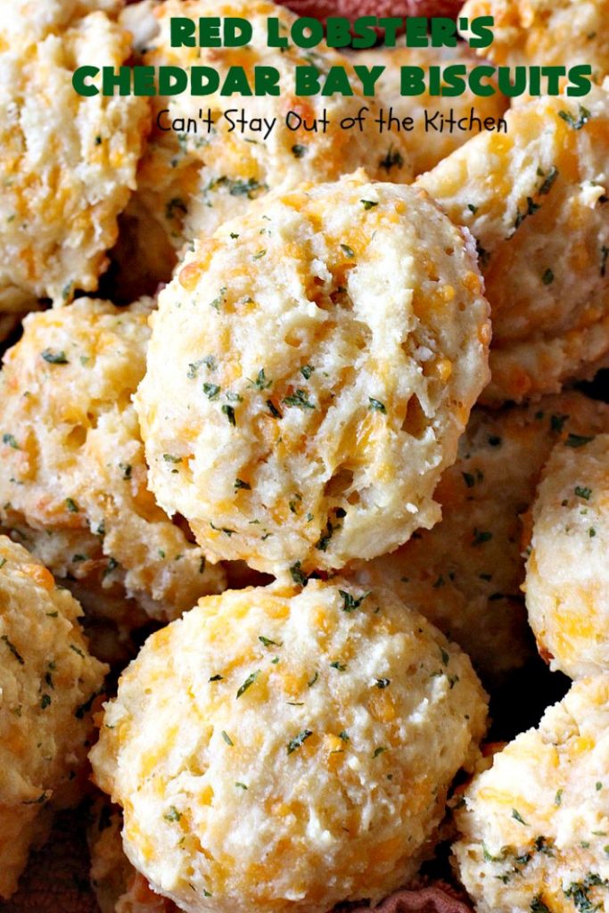 Red Lobster's Cheddar Bay Biscuits | Can't Stay Out of the Kitchen | these fantastic #biscuits are to die for! They are the BEST #copycat #recipe for #RedLobstersCheddarBayBiscuits. Terrific for family, company or #holiday dinners like #MothersDay or #FathersDay. #RedLobster #bread #CheddarBayBiscuits #BestCheddarBayBiscuitsRecipe #CheddarCheese