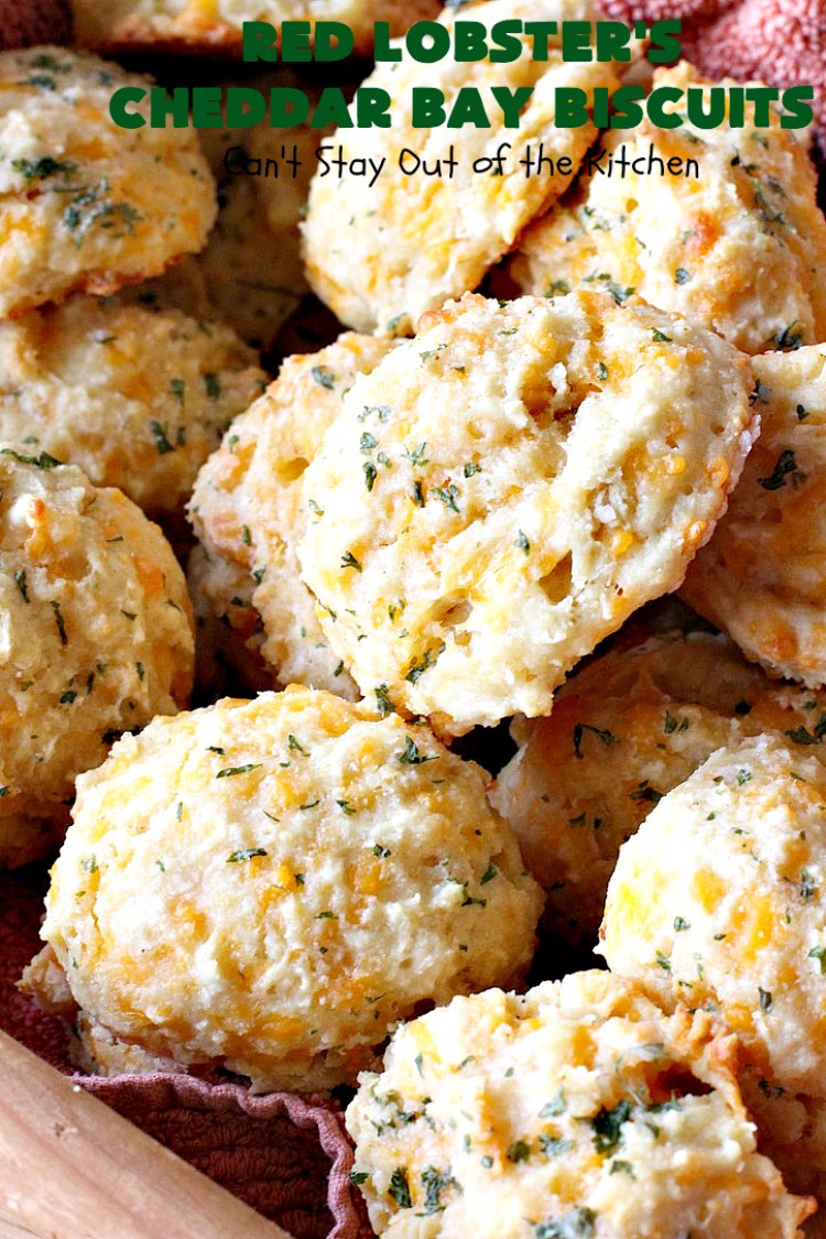 Red Lobster's Cheddar Bay Biscuits | Can't Stay Out of the Kitchen | these fantastic #biscuits are to die for! They are the BEST #copycat #recipe for #RedLobstersCheddarBayBiscuits. Terrific for family, company or #holiday dinners like #MothersDay or #FathersDay. #RedLobster #bread #CheddarBayBiscuits #BestCheddarBayBiscuitsRecipe #CheddarCheese