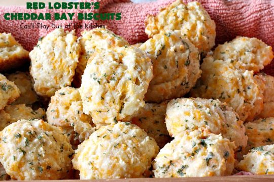 Red Lobster's Cheddar Bay Biscuits | Can't Stay Out of the Kitchen | these fantastic #biscuits are to die for! They are the BEST #copycat #recipe for #RedLobstersCheddarBayBiscuits. Terrific for family, company or #holiday dinners like #MothersDay or #FathersDay. #RedLobster #bread #CheddarBayBiscuits #BestCheddarBayBiscuitsRecipe #CheddarCheese