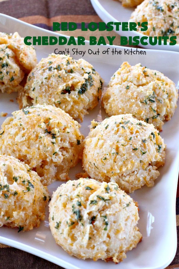 Red Lobster's Cheddar Bay Biscuits | Can't Stay Out of the Kitchen | these fantastic #biscuits are to die for! They are the BEST #copycat #recipe for #RedLobstersCheddarBayBiscuits. Terrific for family, company or #holiday dinners like #MothersDay or #FathersDay. #RedLobster #bread #CheddarBayBiscuits #BestCheddarBayBiscuitsRecipe #CheddarCheese
