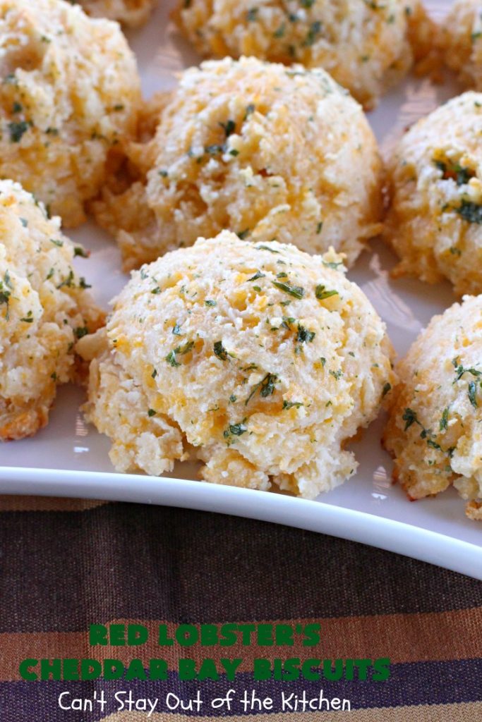 Red Lobster's Cheddar Bay Biscuits | Can't Stay Out of the Kitchen | these fantastic #biscuits are to die for! They are the BEST #copycat #recipe for #RedLobstersCheddarBayBiscuits. Terrific for family, company or #holiday dinners like #MothersDay or #FathersDay. #RedLobster #bread #CheddarBayBiscuits #BestCheddarBayBiscuitsRecipe #CheddarCheese