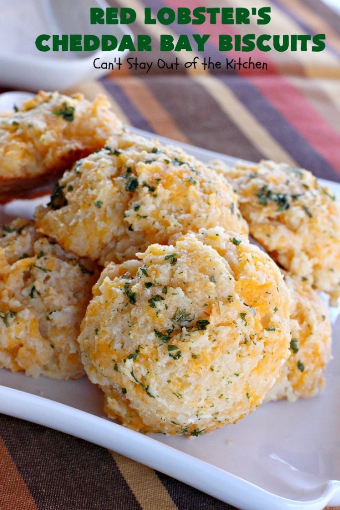 Red Lobster's Cheddar Bay Biscuits | Can't Stay Out of the Kitchen | these fantastic #biscuits are to die for! They are the BEST #copycat #recipe for #RedLobstersCheddarBayBiscuits. Terrific for family, company or #holiday dinners like #MothersDay or #FathersDay. #RedLobster #bread #CheddarBayBiscuits #BestCheddarBayBiscuitsRecipe #CheddarCheese