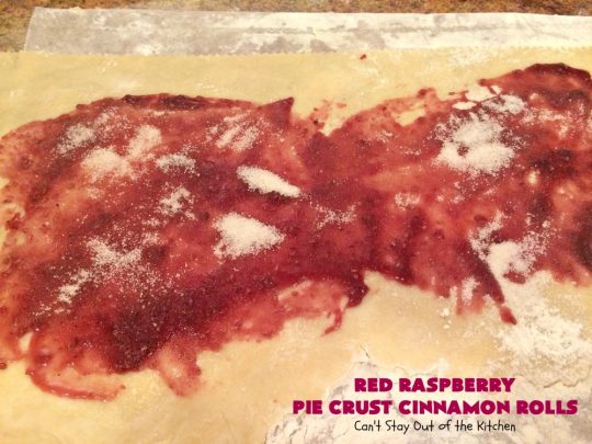 Red Raspberry Pie Crust Cinnamon Rolls | Can't Stay Out of the Kitchen | These #CinnamonRolls are awesome! My brothers and I would fight over them growing up. Homemade Pie Crust is filled with #RedRaspberryJam & sprinkled with cinnamon & sugar. These treats just dissolve in your mouth. Great for a #holiday #breakfast or for a snack any time--day or night! #Christmas #RedRaspberryPieCrustCinnamonRolls #brunch #HolidayBreakfast