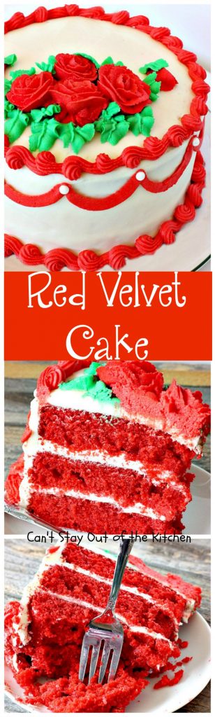 Red Velvet Cake | Can't Stay Out of the Kitchen | our favorite #RedVelvetCake recipe. This one has a luscious #creamcheese icing. Fabulous for anniversaries, #holidays or #Valentine'sDay. #cake #dessert #chocolate