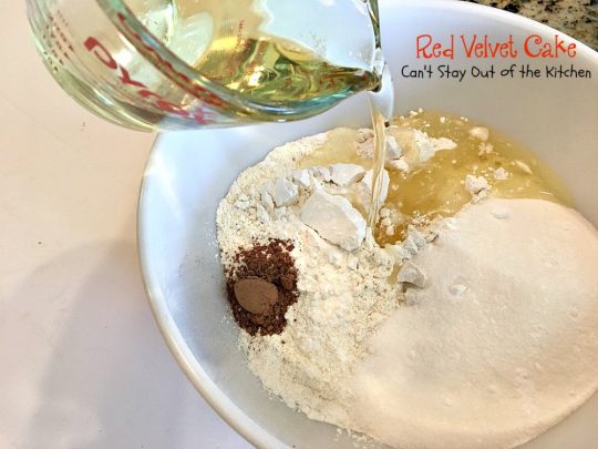 Red Velvet Cake | Can't Stay Out of the Kitchen | our favorite #RedVelvetCake recipe. This one has a luscious #creamcheese icing. Fabulous for anniversaries, #holidays or #Valentine'sDay. #cake #dessert #chocolate