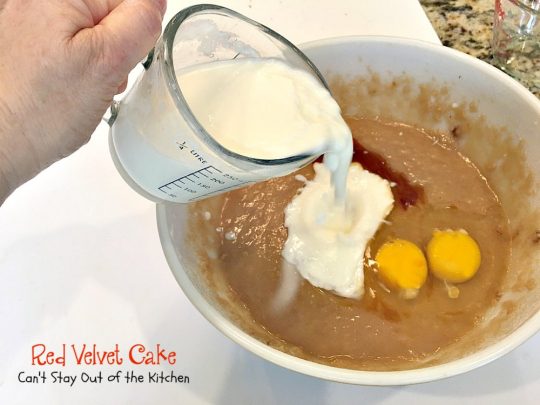 Red Velvet Cake | Can't Stay Out of the Kitchen | our favorite #RedVelvetCake recipe. This one has a luscious #creamcheese icing. Fabulous for anniversaries, #holidays or #Valentine'sDay. #cake #dessert #chocolate