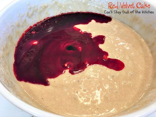 Red Velvet Cake | Can't Stay Out of the Kitchen | our favorite #RedVelvetCake recipe. This one has a luscious #creamcheese icing. Fabulous for anniversaries, #holidays or #Valentine'sDay. #cake #dessert #chocolate
