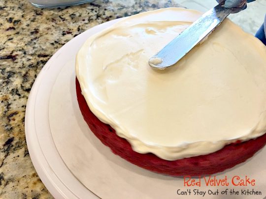 Red Velvet Cake | Can't Stay Out of the Kitchen | our favorite #RedVelvetCake recipe. This one has a luscious #creamcheese icing. Fabulous for anniversaries, #holidays or #Valentine'sDay. #cake #dessert #chocolate