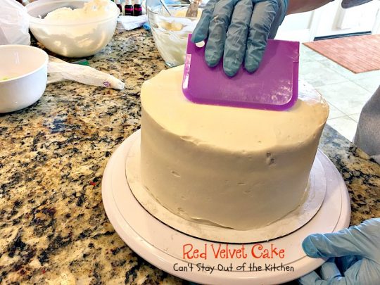 Red Velvet Cake | Can't Stay Out of the Kitchen | our favorite #RedVelvetCake recipe. This one has a luscious #creamcheese icing. Fabulous for anniversaries, #holidays or #Valentine'sDay. #cake #dessert #chocolate