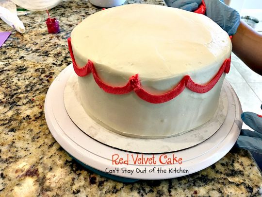 Red Velvet Cake | Can't Stay Out of the Kitchen | our favorite #RedVelvetCake recipe. This one has a luscious #creamcheese icing. Fabulous for anniversaries, #holidays or #Valentine'sDay. #cake #dessert #chocolate