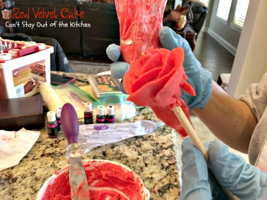 Red Velvet Cake | Can't Stay Out of the Kitchen | our favorite #RedVelvetCake recipe. This one has a luscious #creamcheese icing. Fabulous for anniversaries, #holidays or #Valentine'sDay. #cake #dessert #chocolate