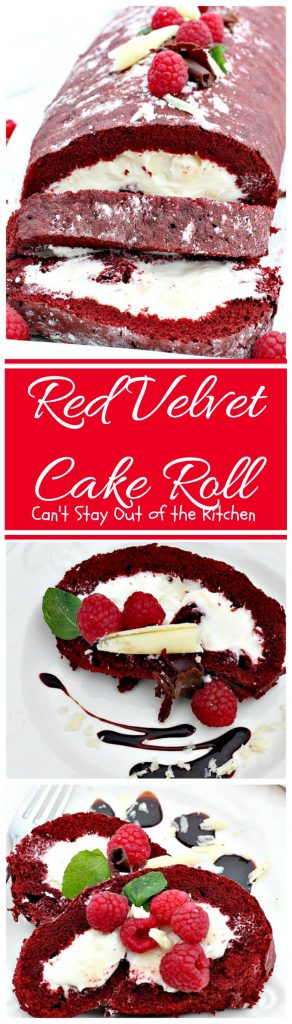 Red Velvet Cake Roll | Can't Stay Out of the Kitchen | spectacular #PaulaDeen recipe to die for! #RedVelvet #cake has a fantastic #whitechocolate #cheesecake filling. Great for the #holidays, anniversaries or #Valentine'sDay. #dessert #chocolate