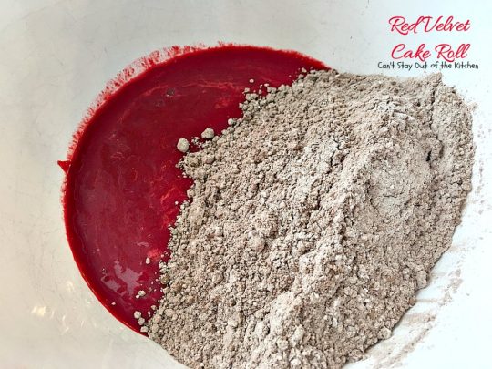 Red Velvet Cake Roll | Can't Stay Out of the Kitchen | spectacular #PaulaDeen recipe to die for! #RedVelvet #cake has a fantastic #whitechocolate #cheesecake filling. Great for the #holidays, anniversaries or #Valentine'sDay. #dessert #chocolate