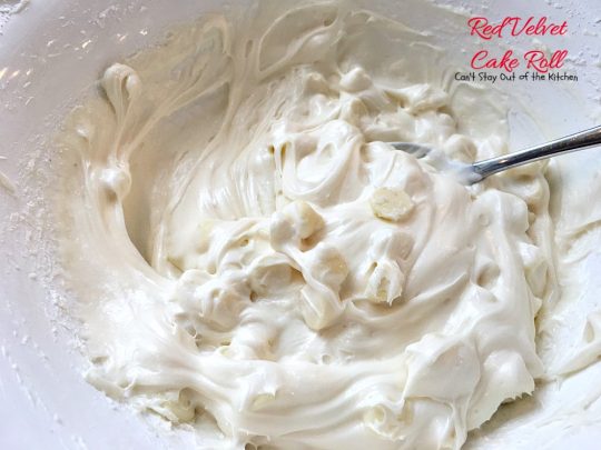 Red Velvet Cake Roll | Can't Stay Out of the Kitchen | spectacular #PaulaDeen recipe to die for! #RedVelvet #cake has a fantastic #whitechocolate #cheesecake filling. Great for the #holidays, anniversaries or #Valentine'sDay. #dessert #chocolate