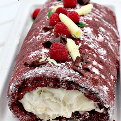 Red Velvet Cake Roll | Can't Stay Out of the Kitchen | spectacular #PaulaDeen recipe to die for! #RedVelvet #cake has a fantastic #whitechocolate #cheesecake filling. Great for the #holidays, anniversaries or #Valentine'sDay. #dessert #chocolate
