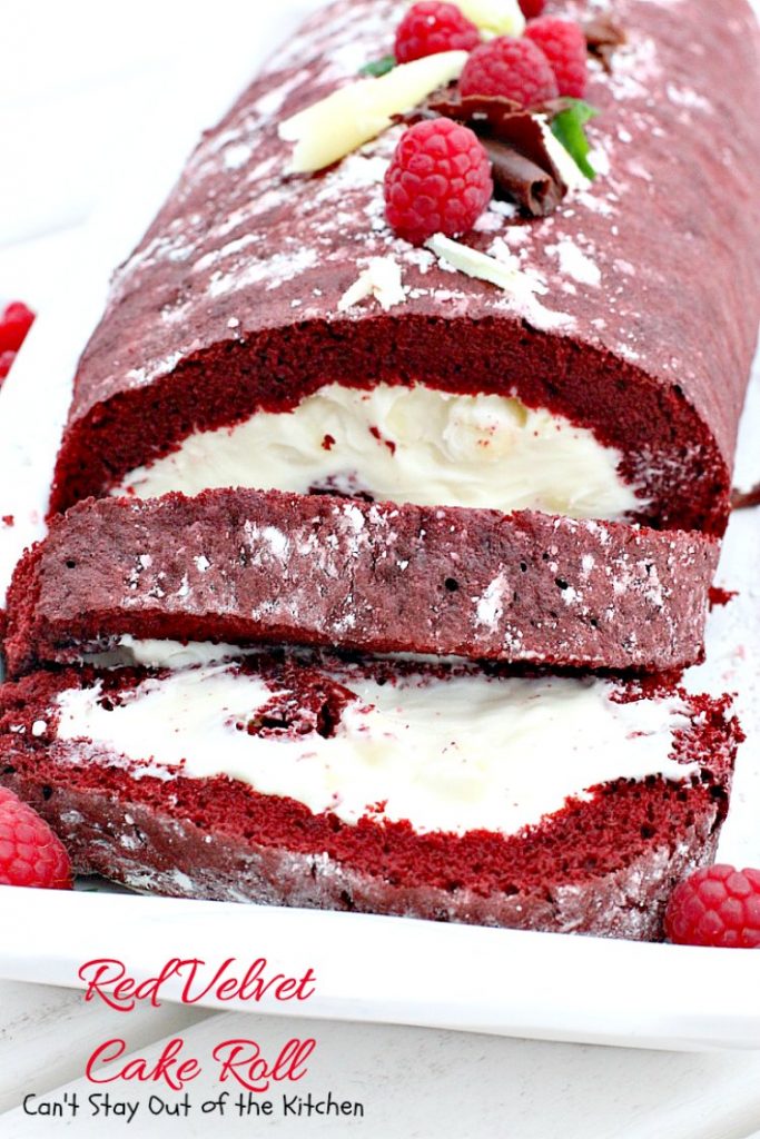 Red Velvet Cake Roll | Can't Stay Out of the Kitchen | spectacular #PaulaDeen recipe to die for! #RedVelvet #cake has a fantastic #whitechocolate #cheesecake filling. Great for the #holidays, anniversaries or #Valentine'sDay. #dessert #chocolate