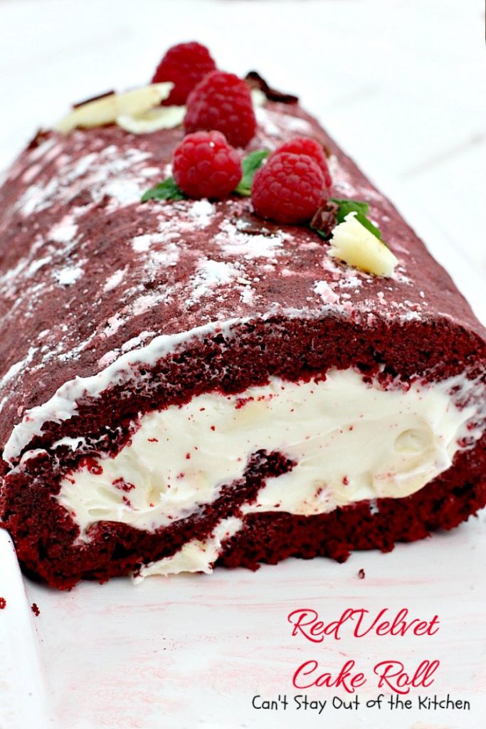 Red Velvet Cake Roll | Can't Stay Out of the Kitchen | spectacular #PaulaDeen recipe to die for! #RedVelvet #cake has a fantastic #whitechocolate #cheesecake filling. Great for the #holidays, anniversaries or #Valentine'sDay. #dessert #chocolate
