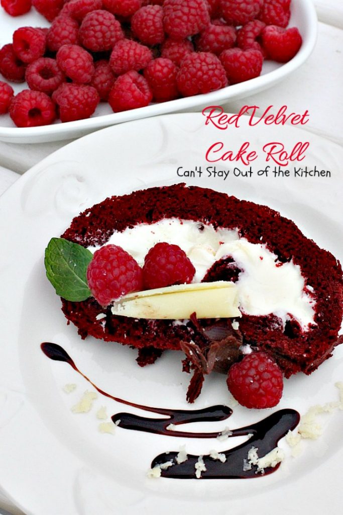 Red Velvet Cake Roll | Can't Stay Out of the Kitchen | spectacular #PaulaDeen recipe to die for! #RedVelvet #cake has a fantastic #whitechocolate #cheesecake filling. Great for the #holidays, anniversaries or #Valentine'sDay. #dessert #chocolate