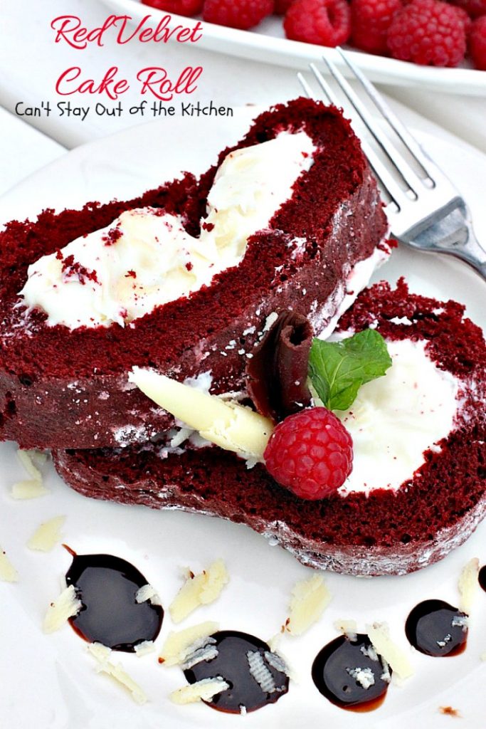 Red Velvet Cake Roll | Can't Stay Out of the Kitchen | spectacular #PaulaDeen recipe to die for! #RedVelvet #cake has a fantastic #whitechocolate #cheesecake filling. Great for the #holidays, anniversaries or #Valentine'sDay. #dessert #chocolate
