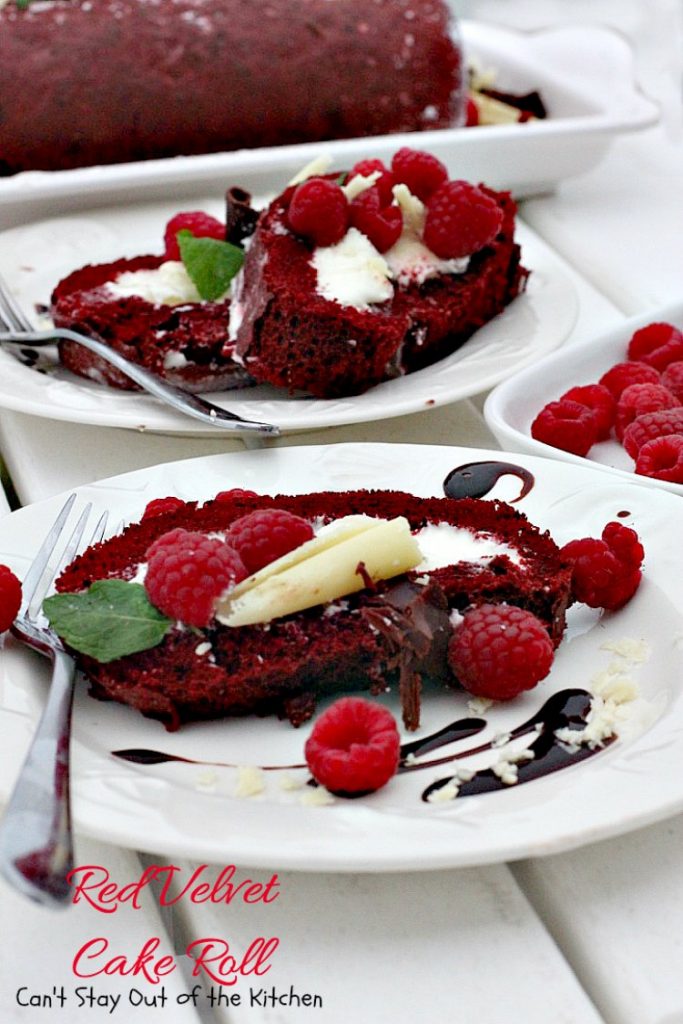 Red Velvet Cake Roll | Can't Stay Out of the Kitchen | spectacular #PaulaDeen recipe to die for! #RedVelvet #cake has a fantastic #whitechocolate #cheesecake filling. Great for the #holidays, anniversaries or #Valentine'sDay. #dessert #chocolate