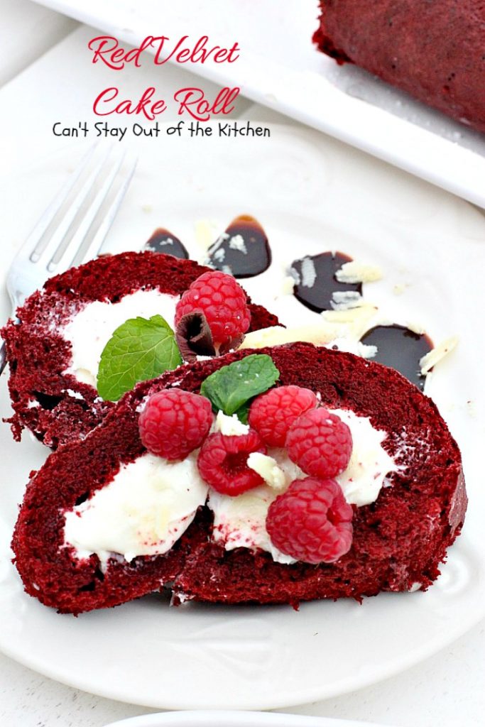 Red Velvet Cake Roll | Can't Stay Out of the Kitchen | spectacular #PaulaDeen recipe to die for! #RedVelvet #cake has a fantastic #whitechocolate #cheesecake filling. Great for the #holidays, anniversaries or #Valentine'sDay. #dessert #chocolate