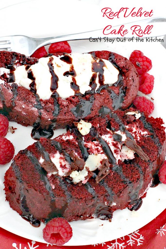 Red Velvet Cake Roll | Can't Stay Out of the Kitchen | spectacular #PaulaDeen recipe to die for! #RedVelvet #cake has a fantastic #whitechocolate #cheesecake filling. Great for the #holidays, anniversaries or #Valentine'sDay. #dessert #chocolate