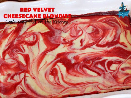 Red Velvet Cheesecake Blondies | Can't Stay Out of the Kitchen | these #RedVelvet #Brownies are so irresistible. The #Cheesecake layer is so mouthwatering. The combination of flavors is rich, decadent & heavenly. Terrific #dessert for #ValentinesDay, #MothersDay, birthdays, special occasions or #potlucks. #RedVelvetCheesecaakeBrownies #RedVelvetCheesecakeBlondies #holiday #RedVelvetDessert #HolidayDessert #ChocolateDessert