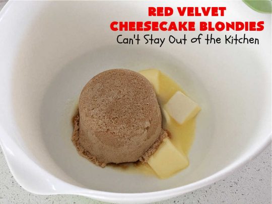 Red Velvet Cheesecake Blondies | Can't Stay Out of the Kitchen | these #RedVelvet #Brownies are so irresistible. The #Cheesecake layer is so mouthwatering. The combination of flavors is rich, decadent & heavenly. Terrific #dessert for #ValentinesDay, #MothersDay, birthdays, special occasions or #potlucks. #RedVelvetCheesecaakeBrownies #RedVelvetCheesecakeBlondies #holiday #RedVelvetDessert #HolidayDessert #ChocolateDessert