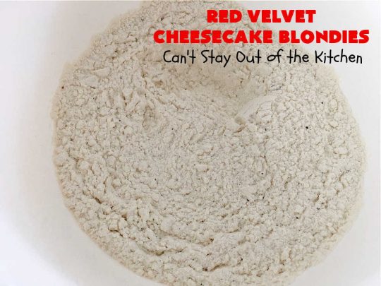 Red Velvet Cheesecake Blondies | Can't Stay Out of the Kitchen | these #RedVelvet #Brownies are so irresistible. The #Cheesecake layer is so mouthwatering. The combination of flavors is rich, decadent & heavenly. Terrific #dessert for #ValentinesDay, #MothersDay, birthdays, special occasions or #potlucks. #RedVelvetCheesecaakeBrownies #RedVelvetCheesecakeBlondies #holiday #RedVelvetDessert #HolidayDessert #ChocolateDessert