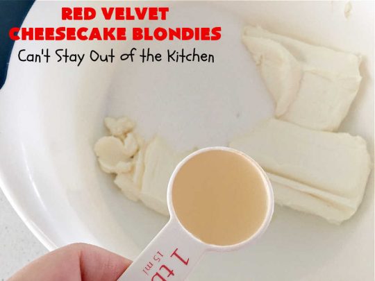 Red Velvet Cheesecake Blondies | Can't Stay Out of the Kitchen | these #RedVelvet #Brownies are so irresistible. The #Cheesecake layer is so mouthwatering. The combination of flavors is rich, decadent & heavenly. Terrific #dessert for #ValentinesDay, #MothersDay, birthdays, special occasions or #potlucks. #RedVelvetCheesecaakeBrownies #RedVelvetCheesecakeBlondies #holiday #RedVelvetDessert #HolidayDessert #ChocolateDessert