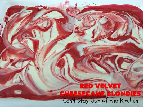 Red Velvet Cheesecake Blondies | Can't Stay Out of the Kitchen | these #RedVelvet #Brownies are so irresistible. The #Cheesecake layer is so mouthwatering. The combination of flavors is rich, decadent & heavenly. Terrific #dessert for #ValentinesDay, #MothersDay, birthdays, special occasions or #potlucks. #RedVelvetCheesecaakeBrownies #RedVelvetCheesecakeBlondies #holiday #RedVelvetDessert #HolidayDessert #ChocolateDessert