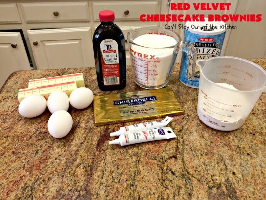 Red Velvet Cheesecake Brownies | Can't Stay Out of the Kitchen | these are the most awesome #redvelvet #brownies ever! They have a luscious #cheesecake layer swirled into the batter. Perfect #dessert for #holidays like #Christmas or #ValentinesDay.
