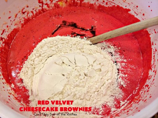 Red Velvet Cheesecake Brownies | Can't Stay Out of the Kitchen | these are the most awesome #redvelvet #brownies ever! They have a luscious #cheesecake layer swirled into the batter. Perfect #dessert for #holidays like #Christmas or #ValentinesDay.