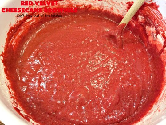 Red Velvet Cheesecake Brownies | Can't Stay Out of the Kitchen | these are the most awesome #redvelvet #brownies ever! They have a luscious #cheesecake layer swirled into the batter. Perfect #dessert for #holidays like #Christmas or #ValentinesDay.