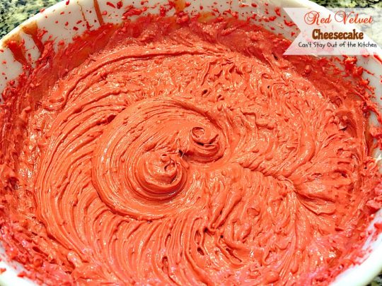 Red Velvet Cheesecake | Can't Stay Out of the Kitchen | this outrageous #dessert has an #Oreo, almond & chocolate chip crust and is filled with milk #chocolate & cream cheese for a velvety, creamy texture you'll love. Great for #Valentine'sDay.