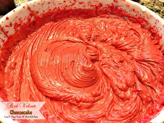 Red Velvet Cheesecake | Can't Stay Out of the Kitchen | this outrageous #dessert has an #Oreo, almond & chocolate chip crust and is filled with milk #chocolate & cream cheese for a velvety, creamy texture you'll love. Great for #Valentine'sDay.