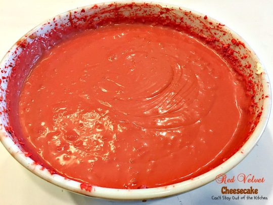 Red Velvet Cheesecake | Can't Stay Out of the Kitchen | this outrageous #dessert has an #Oreo, almond & chocolate chip crust and is filled with milk #chocolate & cream cheese for a velvety, creamy texture you'll love. Great for #Valentine'sDay.