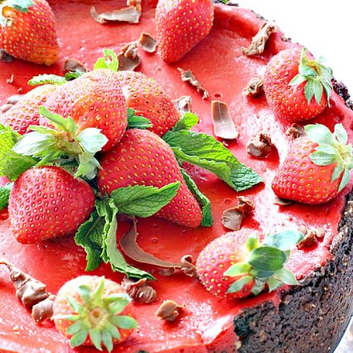 Red Velvet Cheesecake | Can't Stay Out of the Kitchen | this outrageous #dessert has an #Oreo, almond & chocolate chip crust and is filled with milk #chocolate & cream cheese for a velvety, creamy texture you'll love. Great for #Valentine'sDay.