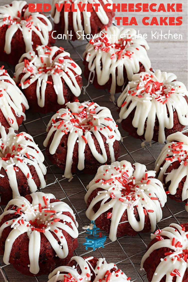 Red Velvet Cheesecake Tea Cakes | Can't Stay Out of the Kitchen | These delectable #TeaCakes start with a #RedVelvet cake mix that includes #Cheesecake pudding. They're glazed with #CreamCheese icing. Festive, elegant, beautiful #dessert for the #holidays, #Christmas or #ValentinesDay. #cake #chocolate #HolidayDessert #RedVelvetDessert #RedVelvetCheesecakeTeaCakesRed Velvet Cheesecake Tea Cakes | Can't Stay Out of the Kitchen | These delectable #TeaCakes start with a #RedVelvet cake mix that includes #Cheesecake pudding. They're glazed with #CreamCheese icing. Festive, elegant, beautiful #dessert for the #holidays, #Christmas or #ValentinesDay. #cake #chocolate #HolidayDessert #RedVelvetDessert #RedVelvetCheesecakeTeaCakes
