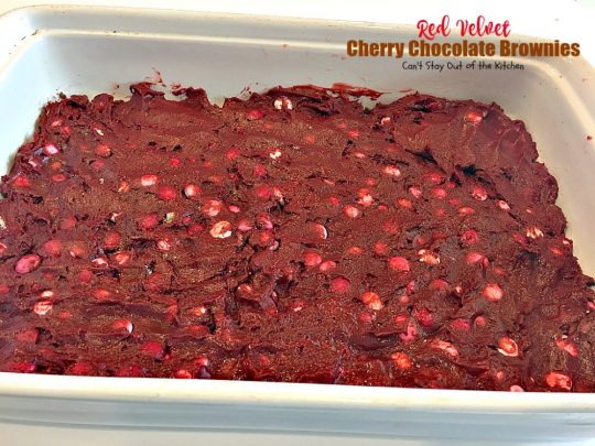 Red Velvet Cherry Chocolate Brownies | Can't Stay Out of the Kitchen | these fantastic #brownies start with a #RedVelvet cake mix and #M&M's. Totally outrageous #dessert you've got to make for #Valentine'sDay!