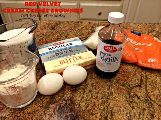 Red Velvet Cream Cheese Brownies | Can't Stay Out of the Kitchen | these favorite #holiday #brownies start with a #RedVelvet #cakemix. The #cheesecake layer includes #coconut adding extra punch. This terrific #cookie is wonderful for #Christmas or #ValentinesDay parties or #ChristmasCookieExchanges. #dessert #chocolate #Red VelvetDessert #ChocolateDessert #brownie #HolidayDessert