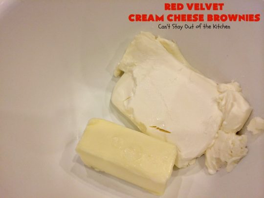 Red Velvet Cream Cheese Brownies | Can't Stay Out of the Kitchen | these favorite #holiday #brownies start with a #RedVelvet #cakemix. The #cheesecake layer includes #coconut adding extra punch. This terrific #cookie is wonderful for #Christmas or #ValentinesDay parties or #ChristmasCookieExchanges. #dessert #chocolate #Red VelvetDessert #ChocolateDessert #brownie #HolidayDessert
