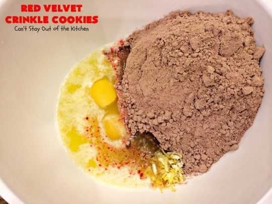 Red Velvet Crinkle Cookies | Can't Stay Out of the Kitchen | these sensational 6-ingredient #cookies are perfect for the #holidays & #Christmas #baking. They start with a #RedVelvet #cakemix making them so quick & easy. #Dessert #RedVelvetCookies #RedVelvetDessert #ChristmasDessert #ChristmasCookieExchange